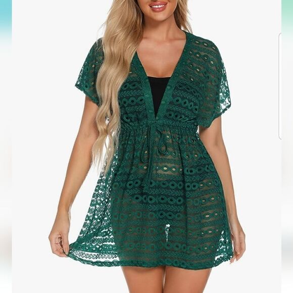 EISHOPEER Women's Bathing Suit Cover Ups 2023 taupe L NWT GREEN LACE - Picture 6 of 16